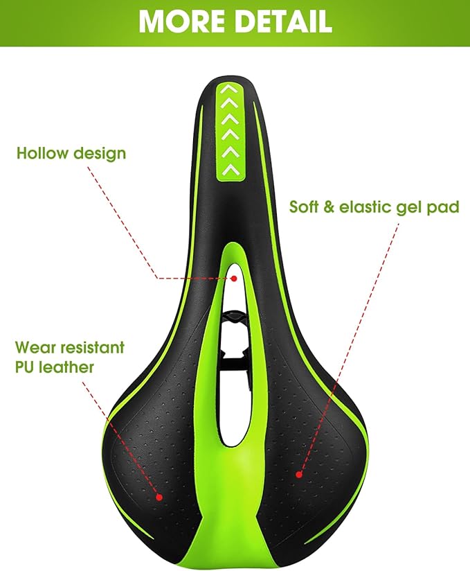 Gel Bike Seat for Men & Women, Mountain Bike Saddle, Comfortable Bicycle Seats, Soft Cushion Padded, Waterproof Saddles for Road, City, Exercise Bikes