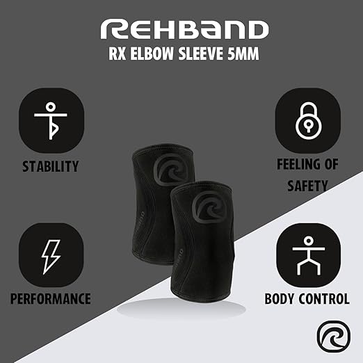 Rehband Elbow 5mm Compression Sleeve, Neoprene Elbow Sleeves for Weightlifting, Anatomical Design, Non-Slip & Close Fitting, Elbow Support Unisex, Colour:Carbon/Black, Size:XX-Large