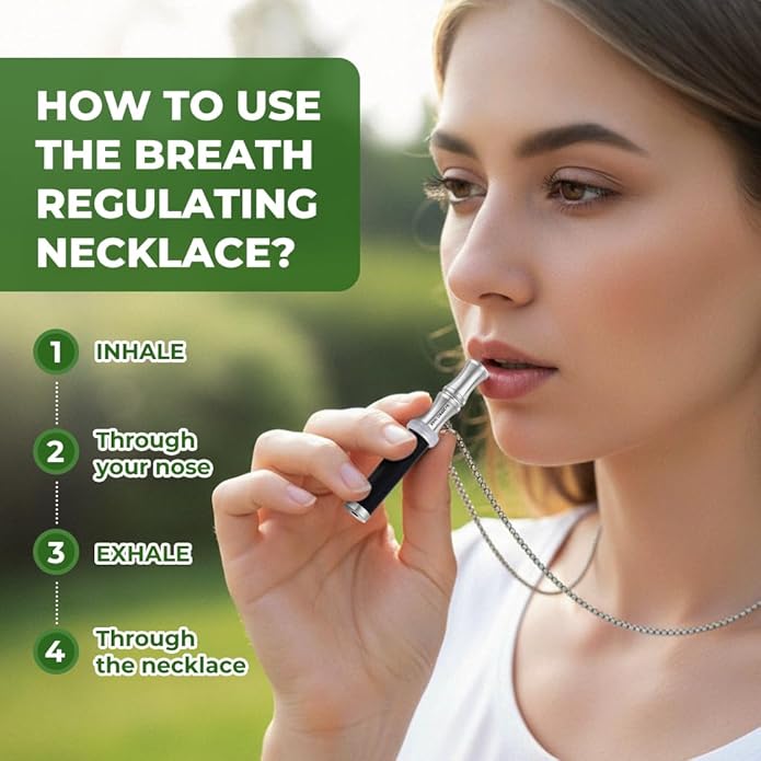 Breathe Free Necklace with Filter, Anxiety & Stress Relief Breath Tool for Meditation, Mindfulness and Relaxation,Natural Stone Breathing Necklace, Portable Wellness Gift for Adults