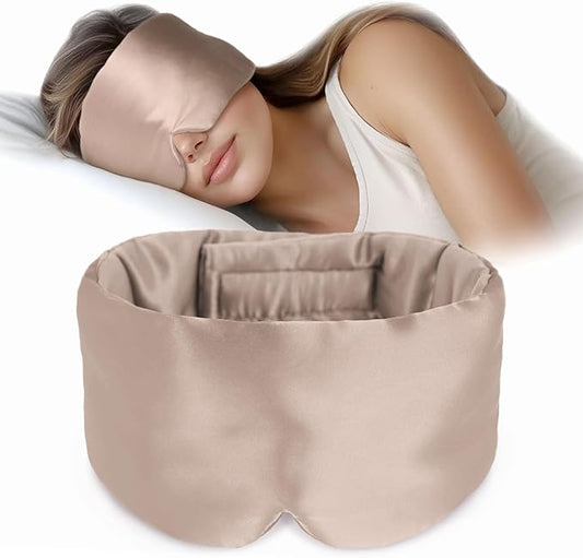 Silk Sleep Mask Soft Pressureless: 100% Mulberry Silk for Eye Skin Anti Wrinkles, Large Size for Total Blackout, Adjustable Wide Velcro Ear Cover