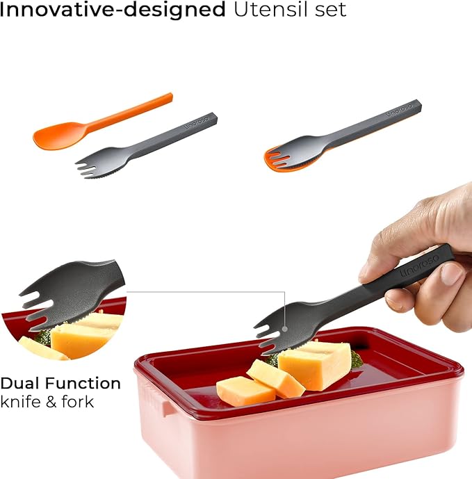 linoroso Stackable Bento Box Adult Lunch Box | Meet All You On-the-Go Needs for Food, Salad and Snack Box, Premium Bento Lunch Box for Adults Include Utensil Set, Dressing Containers - Frozen Berry