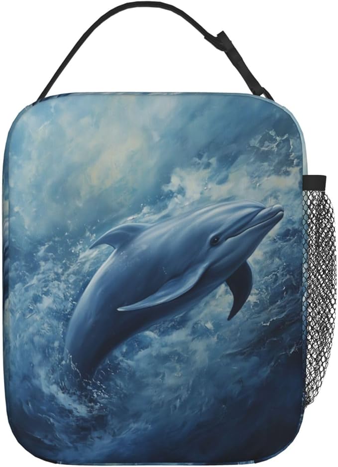 Dolphin Lunch Box for Women Men, Insulated Lunch Box Reusable Portable Lunch Bag Cooler Tote Waterproof Lunch Container for Office Picnic Work Travel