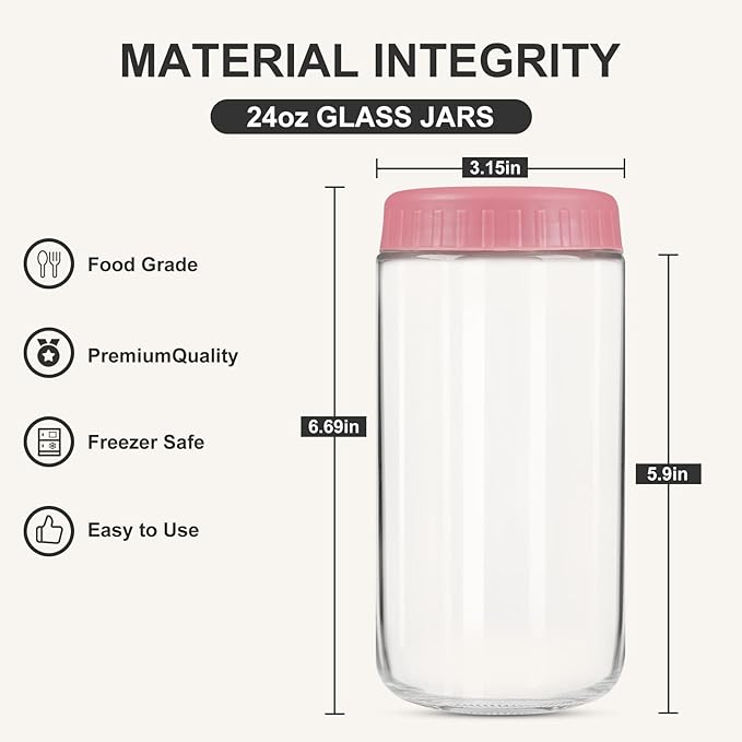 Overnight Oats Containers with Lids, 24oz Glass Jars with Lids 8 pcs, Wide Mouth Mason jars for Salad, Yogurt, Snacks, Meal Prep