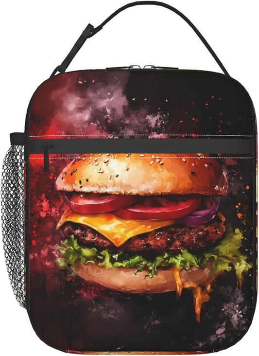 Hamburger Lunch Box for Women Men, Insulated Lunch Box Reusable Portable Lunch Bag Cooler Tote Waterproof Lunch Container for Office Picnic Work Travel