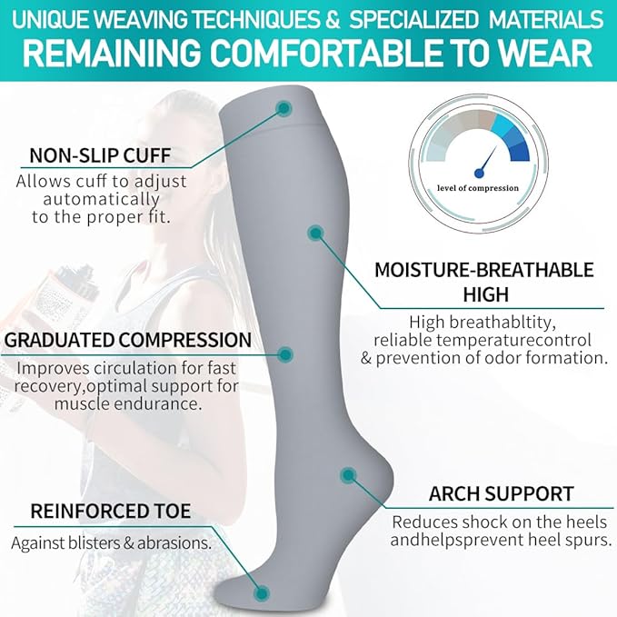 Copper Compression Socks for Women and Men(6 Pairs)-Best Support for Running, Athletic, Nursing, Travel