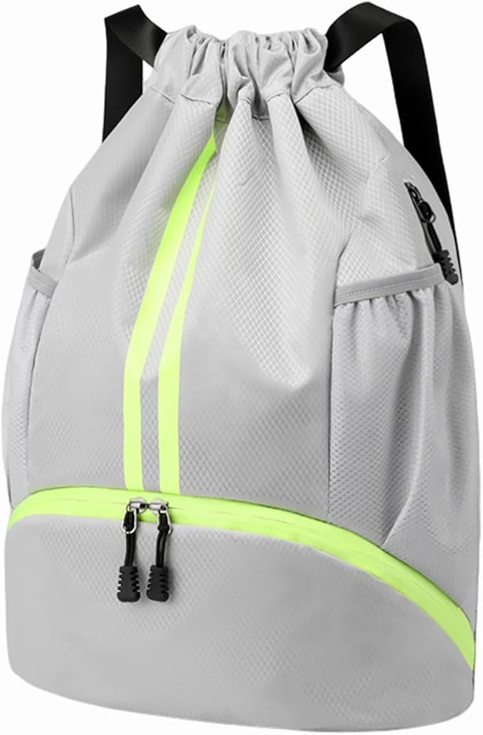 Hoedia Sports Drawstring Backpack - String Swim Gym Bag with Shoes Compartment and Wet Proof Pocket for Women&Men