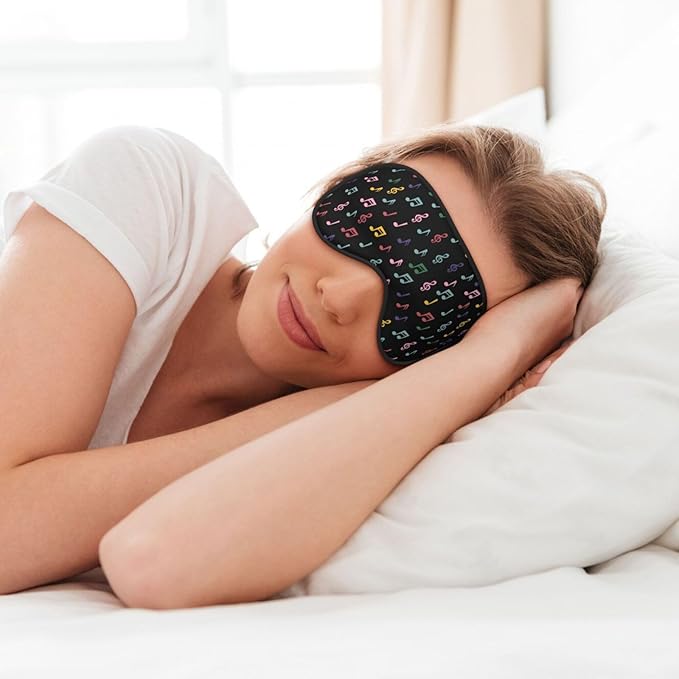 Sleep Eye Mask Colorful Music Notes Sleep Mask for Women Men Comfortable Eye Mask with Adjustable Strap Soft Eye Cover Blindfold for Travel Yoga Nap Shift Work