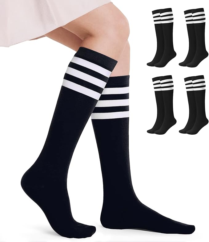 FITRELL Women's Knee High Socks Outdoor Sport Athletic Socks Casual Stripe Tube Socks 1-4 Pack