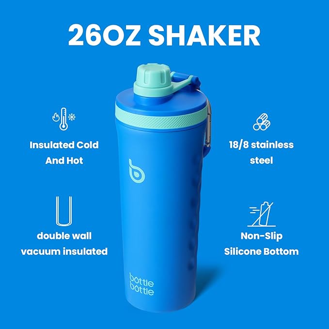 BOTTLE BOTTLE 26 oz Insulated Shaker Bottle Insulated Water Bottle for Men and Women Protein Shaker for Gym Water Cup dark blue