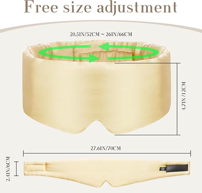 100% Mulberry Silk Sleep Mask Eye Mask for Women Man with Adjustable Band, for Side Sleeper Blackout Sleep Mask for Travel Rest and Office (Gold)