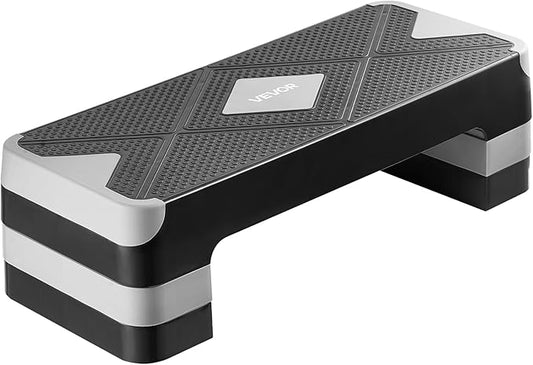 VEVOR Aerobic Exercise Step Platform, 28-Inch Workout Aerobic Stepper, Height Adjustable Fitness Training Step Deck Trainer with 4 Risers, Non-Slip Surface Bench for Home Gym Cardio Strength