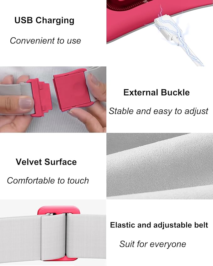 Electric Heating Pad,Portable Cordless Menstrual Heating Pad with 4 Heat Levels and 4 Massage Modes, Fast Large Heating Belly Wrap Belt(Rose Red)