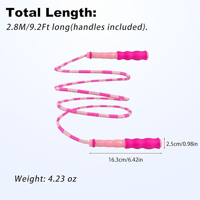 Soft Beaded Jump Ropes, Adjustable Length Skipping Rope, Tangle Free Segmented Jumping Rope for Kids and Adults Exercise, Fitness 9.2 Ft
