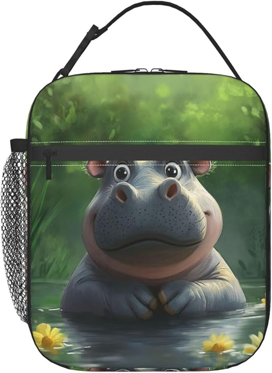 Insulated Lunch Box for Women Men, Hippo Theme Lunch Box Reusable Portable Lunch Bag Cooler Tote Waterproof Lunch Container for Office Picnic Work Travel