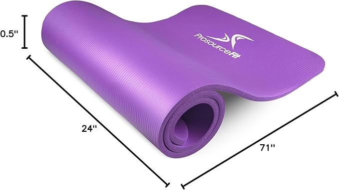 ProsourceFit Extra Thick Yoga and Pilates Mat ½” (13mm), 71-inch Long High Density Exercise Mat with Comfort Foam and Carrying Strap