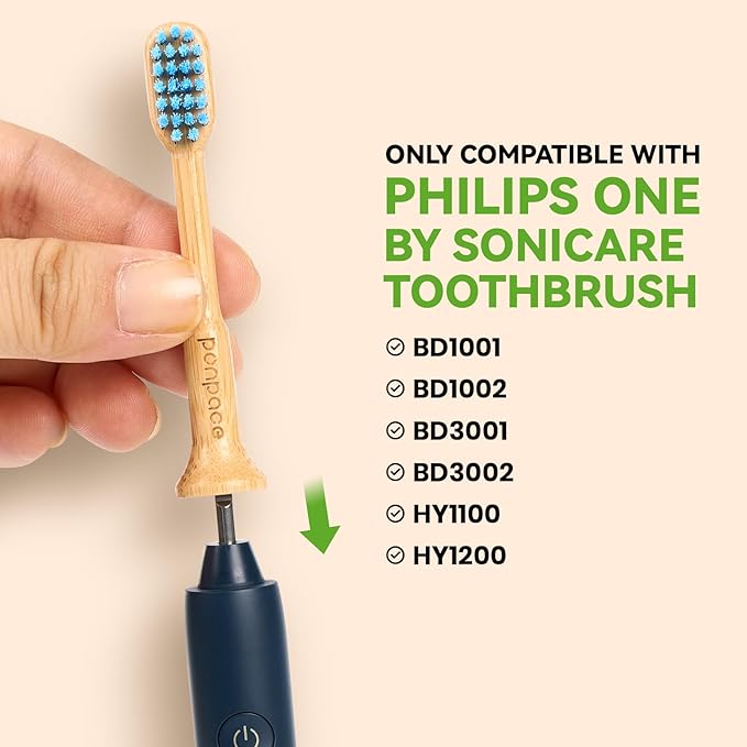 Bamboo Toothbrush Heads Compatible with Philips One by Sonicare, Soft Castor-Oil Bristles, Biodegradable Toothbrush Replacement Heads, Eco-Friendly & Daily Cleaning