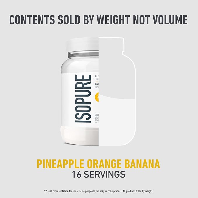 Isopure Clear Whey Isolate Protein Powder, No Gluten or Lactose, Naturally Flavored, Pineapple Orange Banana, 20g Protein Per Serving, 14.1 Oz, 16 Servings (Packaging May Vary)
