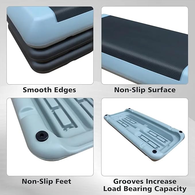 Adjustable Workout Aerobic Exercise Step Platform, Fitness & Exercise Step Platform with 2/4 Stackable Risers for Home Gym Cardio Training(Grey/Red)