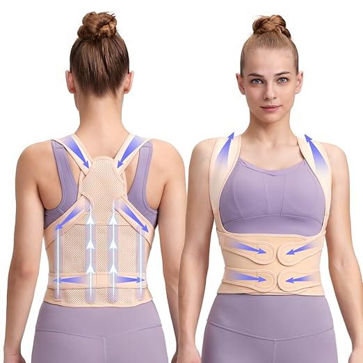 Fit Geno Back Brace Posture Corrector for Women and Men, Shoulder Straightener, Adjustable Full Back Support, Upper and Lower Back Pain Relief - Scoliosis, Hunchback, Hump, Thoracic, Spine Corrector (Multicolor, Medium)