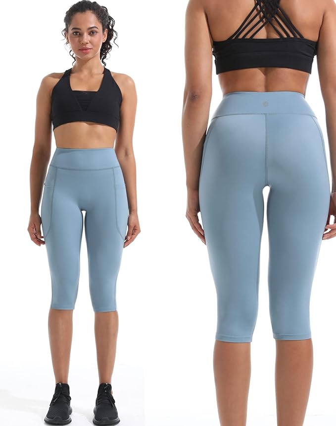 NELEUS Women's Tummy Control High Waist Capri Running Leggings Yoga Pants with Pocket