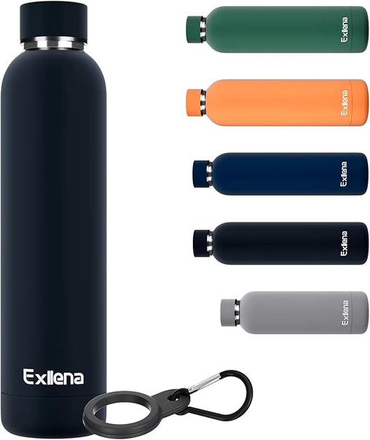 Slim Insulated Water Bottles for Travel 25oz with Clip, Double Wall Vacuum Stainless Steel Water Bottle Keeps Drinks Cold 24 Hrs/Hot 12 Hrs, 100% Leakproof, BPA Free(Black)