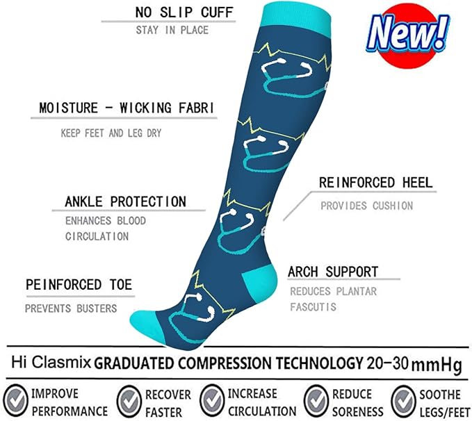 Graduated Compression Socks for Women&Men 20-30mmhg Knee High Socks Travel Hiking Running Stocking