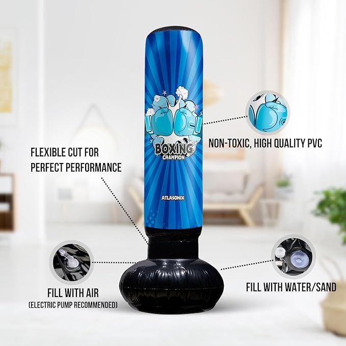 Inflatable Boxing Toy for Boys Age 4-8-12, Standing Kick Dummy, Karate Taekwondo Equipment, Fun Active Game, Birthday Party for Kids, Durable Punch Box Set