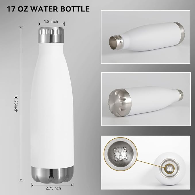 VEGOND 17oz Stainless Steel Water Bottles, Reusable Metal Sports Water Bottle Keeps Drink Hot and Cold, BPA Free Double Wall Vacuum Cola Shape Insulated Water Bottle for Camping Gym, 1 Pack