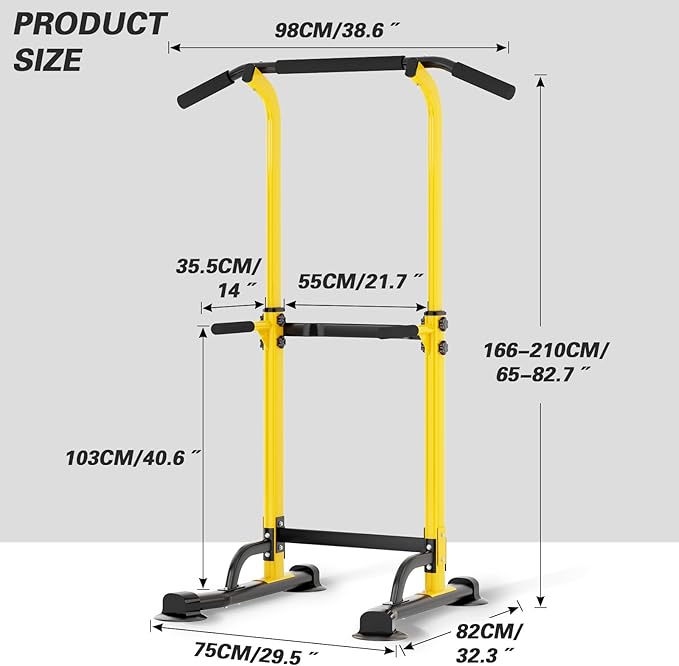 soges Power Tower Pull Up Bar Station, Free Standing Pull Up Rack Dip Station for Home Gym, Height Adjustable Home Strength Training Fitness Workout Equipment