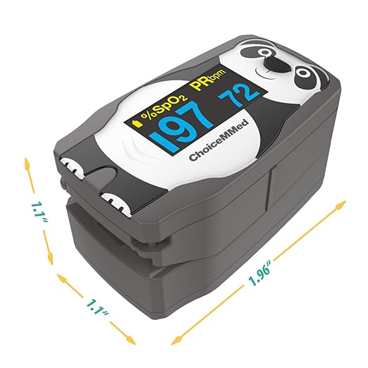 CHOICEMMED OLED Panda Pediatric Pulse Oximeter Fingertip – SP02 Pulse Oximeter for Kids – Children Blood Oxygen Saturation Monitor with Color OLED Screen - Child O2 Saturation Monitor with Batteries (Not for Infant or Newborn)