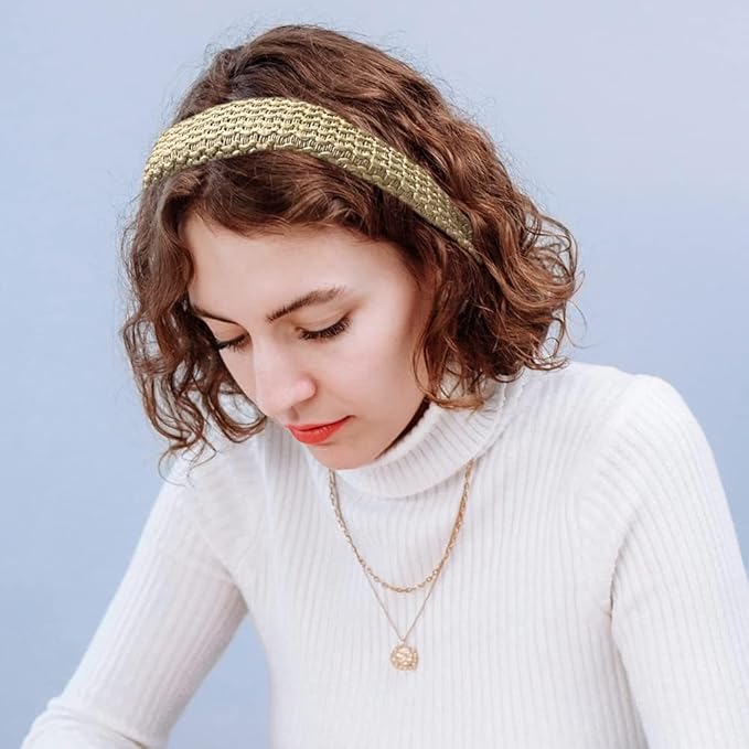 Madison Tyler Headbands for Women | Fashion Boho Top Knotted With Rhinestones Elastic Workout Hairbands | Outdoor and Party Non-Slip (Cream Satin Fabric)