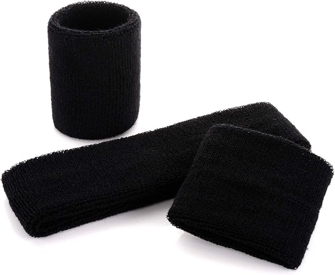 ONUPGO 6 Pieces Sweatbands Set - Sports Headbands Wristbands for Men & Women,Cotton Terry Cloth Sweatband for Tennis,Basketball,Gym,Working Out - Moisture Wicking Elasticity