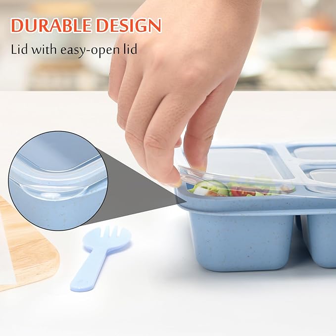 Adult Lunch Box - 4 Pack, Reusable Food Storage Snack Containers - Stackable for Work, and Travel (670ml 3 Cells)