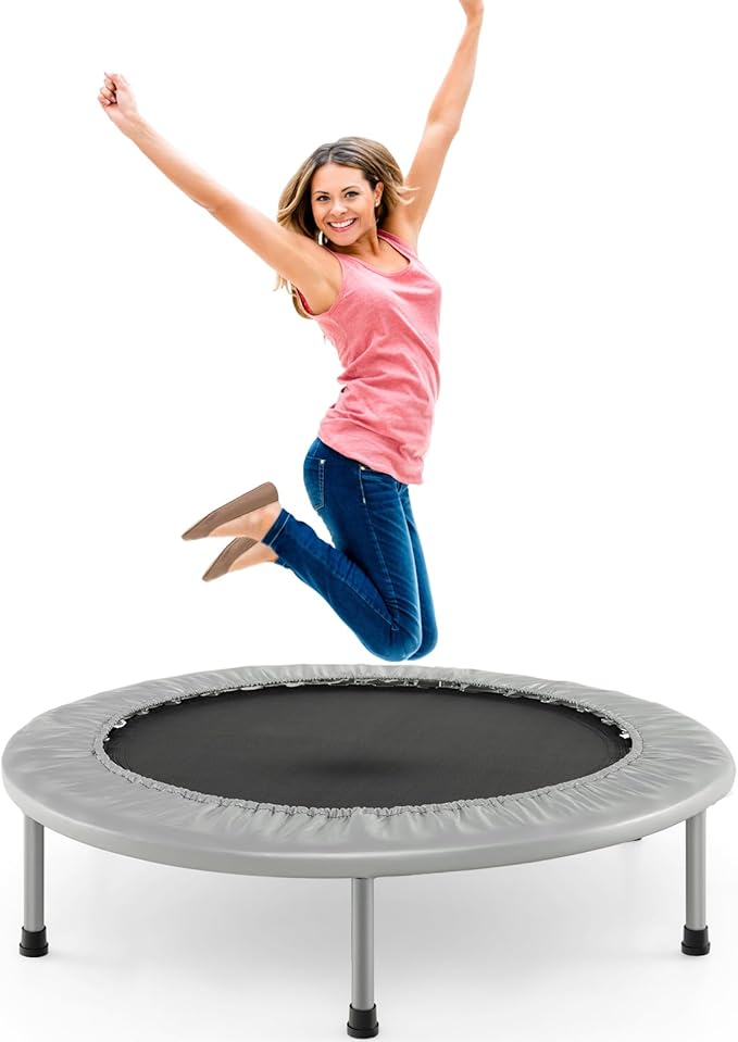 GYMAX Rebounder Trampoline for Adults, Mini Exercise Trampoline with Safety Pad, Foldable Rebounding Fitness Trampoline for Indoor/Outdoor, Small Workout Trampoline for Adults (Blue)