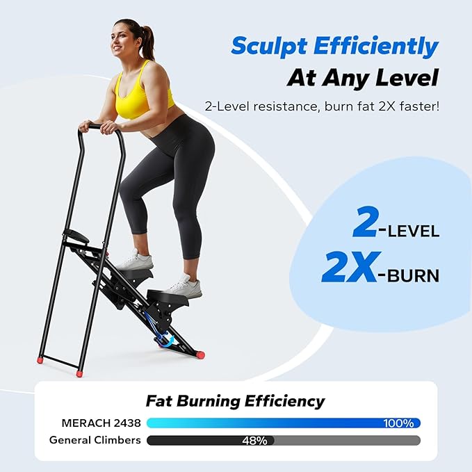 MERACH Stair Stepper for Home Gym Exercise, New Version Stairmaster for Full-Body Workout, Compact Folding Stair Climber with Extended Step Range, Adjustable Handlebar/Pedal