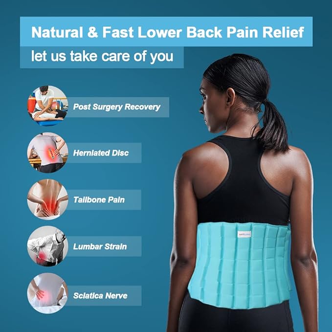 Ice Pack for Back Pain Relief, 2 Hours Long Lasting Cold Pack for Lower Back, Cold Therapy Flexible Ice Pack Wrap for Lumbar Pain, Sciatica, Coccyx, Swelling, Surgery