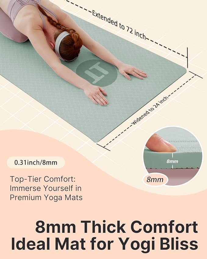YOTTOY Yoga Mat, 72"x 32"x1/3" Extra Wide Non-Slip Exercise Fitness Yoga Mats,Eco-Friendly TPE Exercise Mats for Women Men Home Workout with Strap Bag