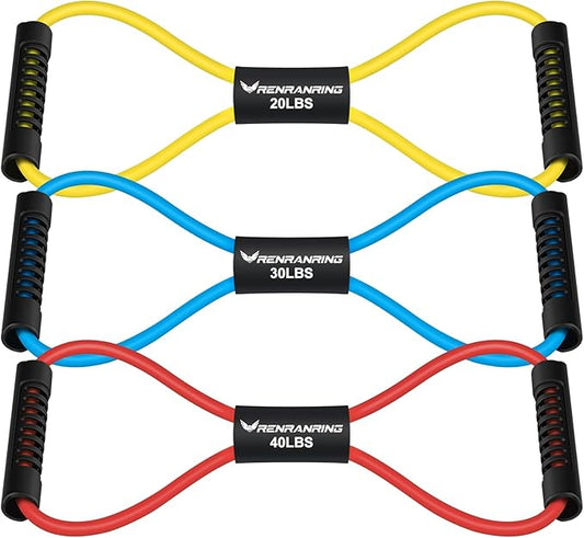 RENRANRING Figure 8 Fitness Resistance Bands with Handles - Exercise Tube Band Set of 3 for Arm and Shoulder Stretch, Rope 8 Word Elastic for Women and Men