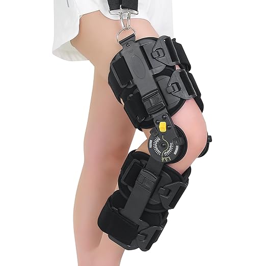 Hinged ROM Knee Brace, Post Op Knee Brace for Recovery Stabilization, ACL, MCL and PCL Injury, Adjustable Medical Orthopedic Support Stabilizer After Surgery, Women and Men,Left and Right Leg