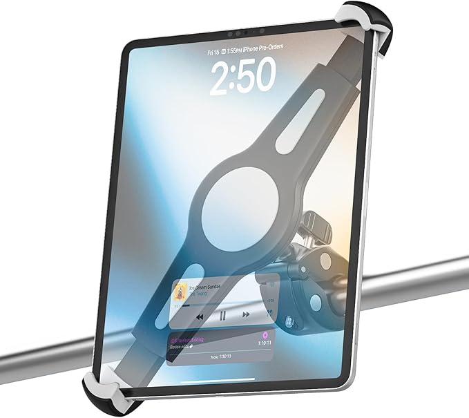 Bike Handlebar iPad Holder for 9.5-14.5" Tablets, Universal Fit, 360 Rotation, Black