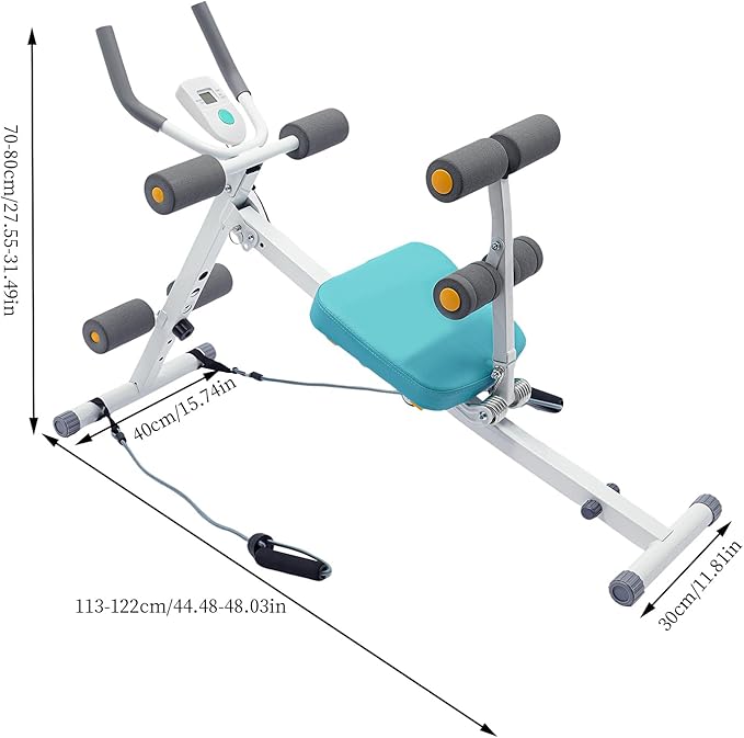 Ab Workout Equipment, Foldable Core Abs Exercise Machine Adjustable Ab Machine Full Body Workout with Resistance Bands & LCD Display for Home Gym