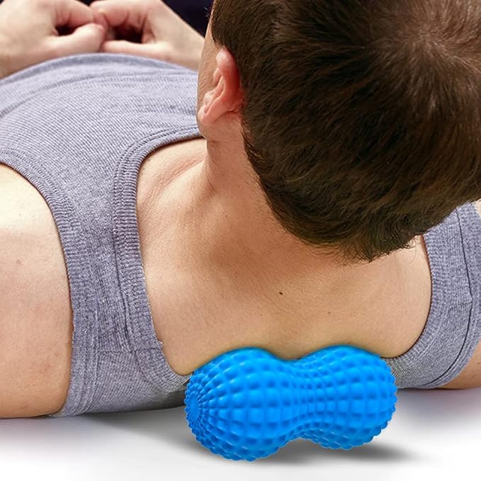 SELEWARE Peanut Massage Ball, Double Lacrosse Massage Roller Balls, Deep Tissue Massage Ball for Back, Neck, Shoulder, Spine, Legs, HIPS, Peanut Roller Trigger Point Muscle Massage Relaxer (Blue)