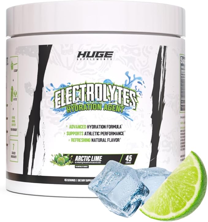 Huge Supplements Electrolytes Powder - Advanced Hydration Formula w/Full Electrolyte Profile - Sugar Free, No Artificial Flavors or Colors - 45 Servings (Artic Lime)