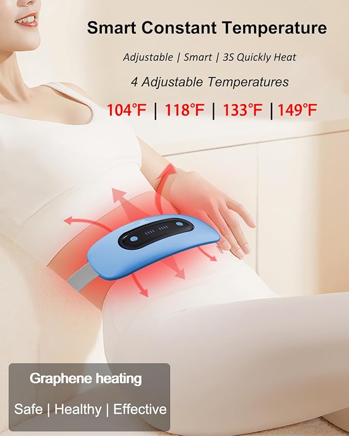 Electric Heating Pad, Portable Cordless Menstrual Heating Pad with 4 Heat Levels and 4 Massage Modes, Fast Large Heating Belly Wrap Belt (SkyBlue)