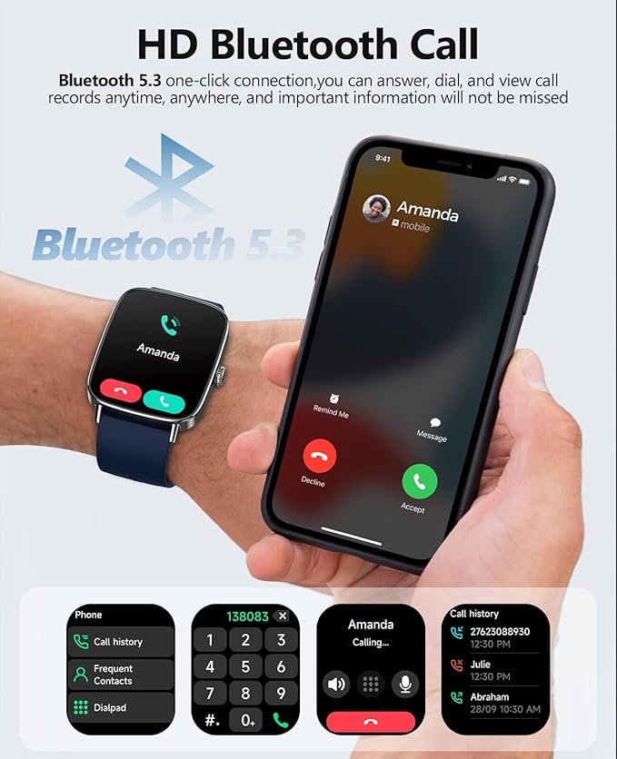 2025 Smart Watches for Men Women, 1.85" AI Voice Smartwatch, 24/7 Heart Rate Monitor, Stress/SpO2/Sleep Tracker, IP68 Waterproof, Weather, 100+ Sports Fitness Tracker for Android iOS Blue