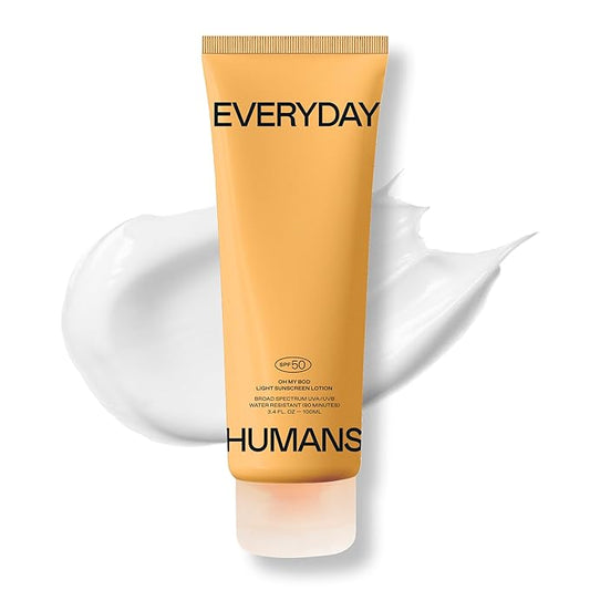 Everyday Humans Oh My Bod SPF50 Sunscreen Body Lotion 3.4 oz | Travel Ultra Light & Invisible SPF | Sweat & Water Resistant | Doesn't Sting Eyes | UVA/UVB Broad Spectrum Protection | Oxybenzone Free