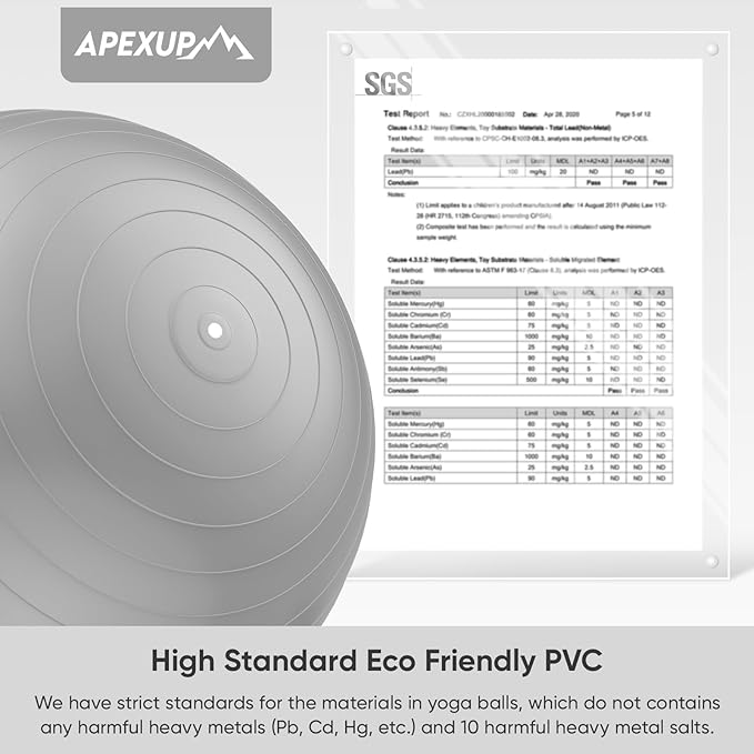 APEXUP Yoga & Pilates Ball - Anti Slip Heavy Duty Gym Ball for Fitness, Balance & Core Workout