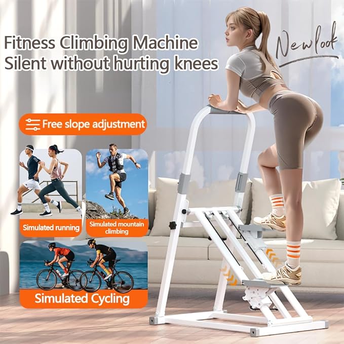 Foldable Stair Stepper Machine with Handles - Adjustable Stepper for Home Cardio, Low Impact Workout Equipment for Legs, Glutes & Weight Loss - Compact Stepping Machine, Easy Assembly White