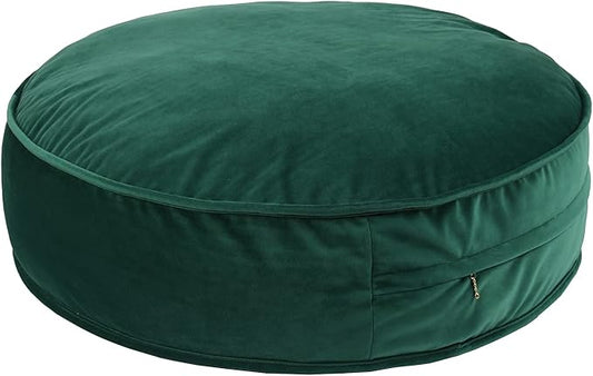 Round Floor Pillow Cover Velvet Throw Seating Pouf Yoga Meditation Cushion Plush Case Reading Room Decor Cover Only (25.6IN, Green)