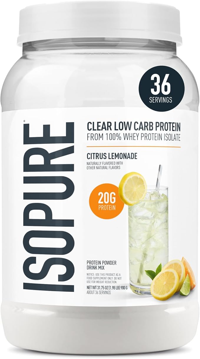 Isopure Clear Whey Isolate Protein Powder Infusions, Lactose Free, Gluten Free, Naturally Flavored, Citrus Lemonade, 20g Protein Per Serving, 1.9 Lb, 36 Servings